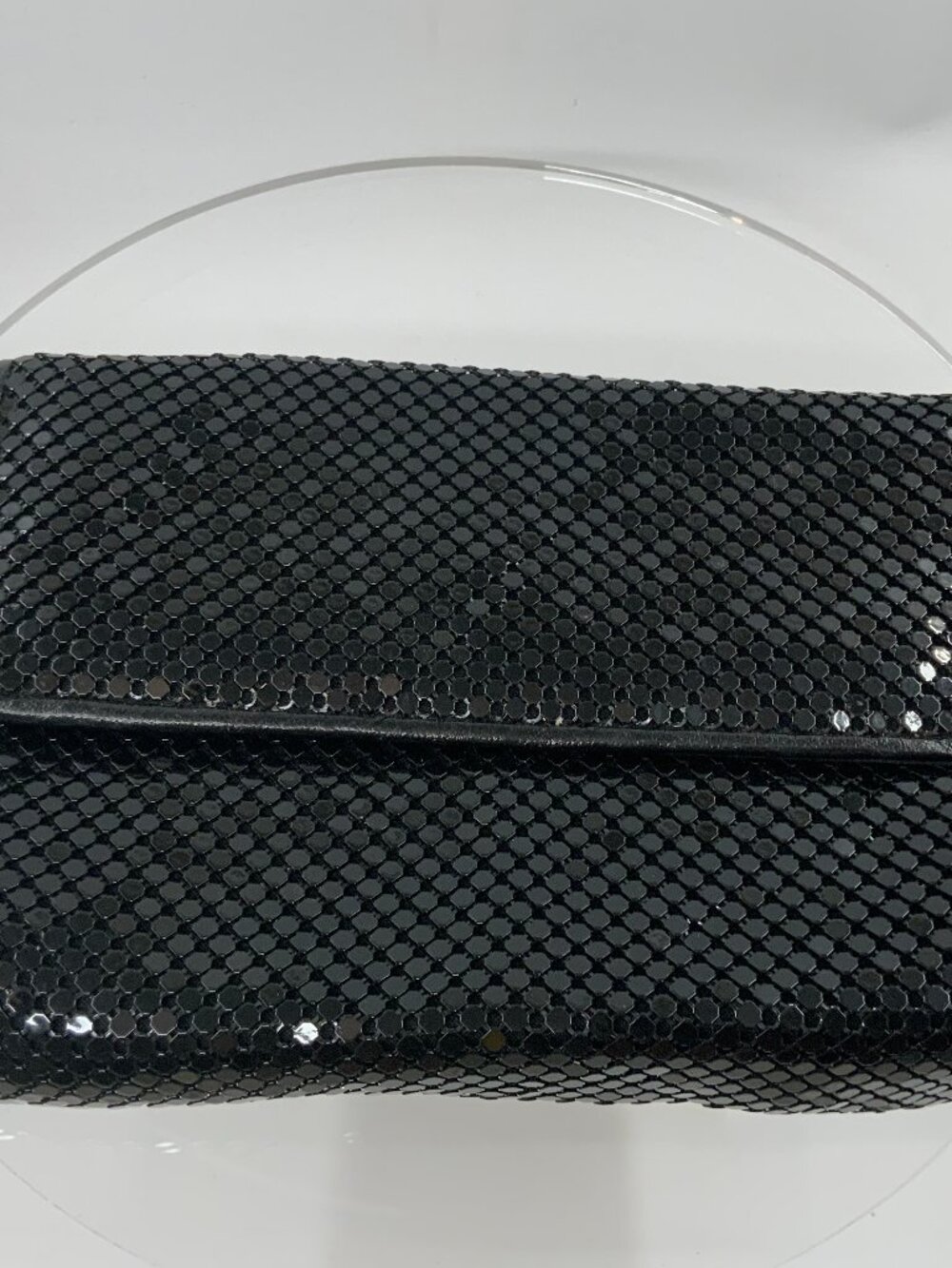 Vintage Black Metal Mesh Sequin Foldover Clutch Bag
